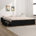 Lit double-140 x 190 cm, Cadre de lit avec tiroirs, Lit adulte Noir 140x190 cm JKF821731 Maisonchic