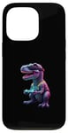 Coque pour iPhone 13 Pro Gaming Dinosaurs- Le T-rex joue aux jeux vidéo