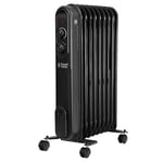 Russell Hobbs 2000W/2KW Oil Filled Radiator, 9 Fin Portable Electric Heater - Black, Adjustable Thermostat with 3 Heat Settings, Overheat Protection, 20m sq Room Size, 2 Year Guarantee RHOFR9004B