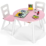 GOPLUS Table Enfant avec 2 Chaises 3-7 Ans Ergonomique-Table d’Activités avec Rangement Central en Maille-Pieds en Bois Rose