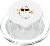 Boo Zee Fantôme mignon tenant une bouteille et un verre pour Halloween PopSockets PopGrip pour MagSafe