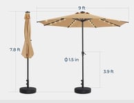 Parasol Lumineux 2.8 M Octogonal Mât droit Beige anti-UV 500H 220 g/m²