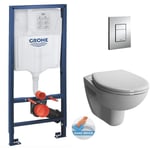 Grohe - Pack wc Bâti-support Rapid sl + Vitra Normus wc suspendu sans bride + Abattant frein de chute + Plaque Chrome