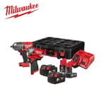 MILWAUKEE M18/M12 FUEL IMPACT WRENCH, 4 BATTERIES & CHARGER IN CASE