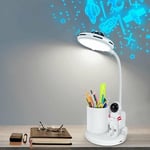 Jalleria - Lampe de Bureau Enfant, Lampe de Table Sans Fil Dimmable, Lampe de Bureau Rechargeable avec Projection et Porte-stylo, Lampe de Lecture led