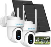 4Mp Camera Surveillance Wifi Exterieure Sans Fil Solaire(2 Pieces)Avec 14 Lumieres Blanches,360°Camera Batterie,Panneau Solaire 5W,30M Vision Nocturne Couleur,Detection Pir,Alexa,Ip67