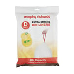 Morphy Richards 979038 Lot de 20 sacs poubelle résistants parfumés au citron avec cordon de serrage, 60 l, blanc