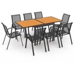 Idmarket - Salon de jardin poly extensible table 90-180 cm et 8 chaises bois et gris anthracite