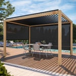 Pergola bioclimatique autoportée en bois noir 3x4m + 2 stores  Oviala