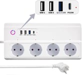 Zigbee Smart Power Strip Parasurtenseur Type C 16A Zigbee 3.0 Multiprise Intelligente Avec 4 Sorties Ac Indépendantes Et 4 Ports Usb, Multiprise Connectée Compatible With Alexa Google Home