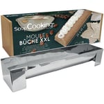 ScrapCooking - Moule Bûche Inox XXL - Taille Ajustable 28 à 45 cm - Dessert de Noël jusqu’à 18 Convives - Avec Feuilles Rhodoïd, Supports & Recette Bûche Praliné Noisettes - Pâtisserie - 1936