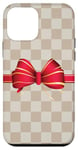 Coque pour iPhone 12 mini Vanilla White Coffee Red Bow Checkered classic pattern