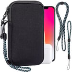 Housse Universelle Smartphone, Pochette de Protection en Durable néoprène pour téléphone Portable Sacoche de Protection avec Mousqueton et Dragonne Compatible avec iPhone 13 14 15 16, Noir