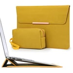 HYZUO 15-16 Inch Laptop Sleeve Case with Stand Feature Compatible with MacBook Pro 16 M1 Pro/Max A2485 A2141 2019-2022, MacBook Pro 15 2012-2019, Surface Laptop 15, with Accessory Bag, Olive Yellow