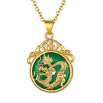 GOLDCHIC JEWELRY Dragon Necklace For Women, Green Jade Chinese Dragon Pendant Necklace Lucky Charm Necklace Hiphop Jewelry