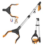 YAUNGEL Outils de Ramassage，Pince telescopique，Pince à ordures, Long bâton de grappin de 81 cm avec poignée Solide à Pointe magnétique, Tête légère rotative à 90° pour Les ordures, Argent Orange