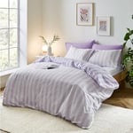 Sassy B Bedding Stripe Tease Reversible Double Duvet Cover Set with Pillowcases Lilac