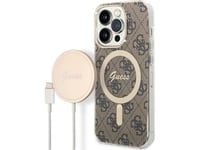 Guess  Guess Gubpp14xh4eacsw Case+ Charger Iphone 14 Pro Max 6,7" Brązowy/Brown Hard Case 4G Print Magsafe Nosize