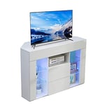 Dripex Meuble TV d'angle avec Lumières LED Brillant Convient pour Salon ou Chambre 100x68x40 cm, Blanc