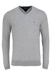 Tommy Hilfiger - Jumper Men - Mens Designer Jumper - Grey Jumper Mens - Men Sweater - Men's Core Cotton-Silk V Neck Jumper - Cloud HTR - Size S