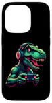 Coque pour iPhone 14 Pro Gaming Dinosaurs- Le T-rex joue aux jeux vidéo