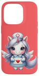 Coque pour iPhone 14 Pro Valentine Unicorn Caring Nurse Love Healthcare Poney magique