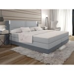 Vente-unique.com Ensemble complet boxspring tête de lit avec leds + sommiers + matelas + surmatelas - 160 x 200 cm - Simili - Gris et gris clair - ASTI de YSMÉE