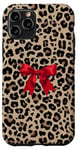 Coque pour iPhone 11 Pro Noeud rouge coquette sur imprimé léopard guépard mignon Y2K Noël