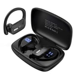 Bluetooth Headphones-True Wireless Earbuds 48Hrs Playtime Earphones TWS Deep Bass Loud Voice Call Over Ear Waterproof with Microphone Smart LED Display for Sports Running Gaming Workout-Black