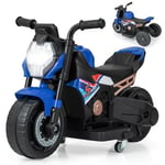 GOPLUS 6 V Moto Electrique Enfants, 2 en 1 Moto Porteur Bebe avec Roues d'Entraînement Amovibles, Fonction Musique, 2-3 km/h, Phare Avant & Klaxon, pour Enfants 1,5-3 Ans, Charge 20KG(Bleu)