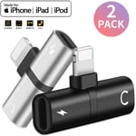 (2 PACK)for iPhone11 Headphone Adaptor Charger Splitter Aux Audio to 3.5mm Dual Adapter for iPhone 8/8P/7/7P/X/Xs/XR/iPad/iPod Headphones Audio Adaptor Jack Cable & Connector Earphones Support All iOS