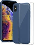 Pour Coque Iphone Xs Max Case 6,5'' & 1 Verre Trempé, Coque Iphone Xs Max Silicone Liquide, Toucher Confortable, Doublé De Microfibre, Structure À 3 Couches, Bleu Nuit