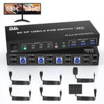 8K Dual Monitor Displayport Kvm Switch 2 Monitors 4 Computers 4K120Hz 8K60Hz Kvm Switcher Pour 4 Pc 2 Écrans Avec 3 Usb 3.0 Supportant La Copie Et L'Affichage Étendu Et Le Contrôle[PCZ231300]