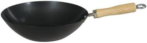 Dexam 12108411 Non Stick Carbon Steel Wok With Wood Handle 27cm/10.5 -inch,