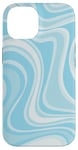 iPhone 14 Retro Liquid Light Blue Swirl Aesthetic Striped Pattern Case