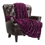 Chanasya Ruched Royal Faux Fur Throw Blanket – Fuzzy Plush Elegant Blanket pour canapé, Chaise, canapé et lit avec Housse en Velours réversible (50 x 65 Pouces) Aubergine