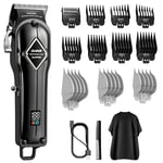 GLAKER Hair Clippers for Men - Cordless Professional Barber Clipper Hair Cutting Kit with 11 Guide Combs for Haircut, Trimming & Grooming (Black)