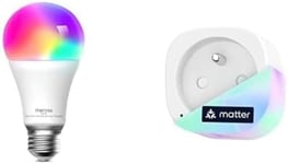 meross Bundle of Ampoule LED Connectée (Équivalente 60W) RGBWW Compatible avec Alexa et Google Home Prise Connectée Matter (Type E) avec Mesure d'Énergie, Commande Vocale et à Distance