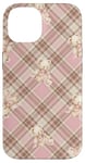 Coque pour iPhone 14 Adorable ours en peluche Coquette Rose Plaid doux Fille Vintage