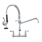 VEVOR Robinet de Cuisine Commercial avec Pulvérisateur de Pré-rinçage, Mitigeur avec Douchette Extractible, 530 mm de Haut, Entraxe 203 mm, Bec Pivotant 305 mm, Mural pour Évier 1/2/3 Compartiments