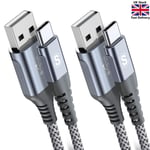 Heavy Duty USB Type C Charging Cable Braided Fast Phone Charger Long Lead 2Pcs