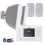 Q Acoustics White E120 Bluetooth & DAB+ Radio Garden Sound System 4x Sonora