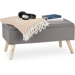 Relaxdays Banc de rangement, rembourré, pieds en bois, coffre avec revêtement en tissu 39,5 x 79,5 x 39 cm, gris clair