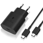 CQBB 25W USB-C snabbladdare + 1M USB-C till USB-C-kabel Svart för Samsung Galaxy S10 S10+ S10e S9 S9+