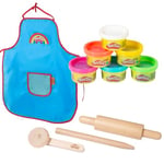 roba x Play-Doh Ensemble de Jeu Compact pour Enfants - 3 Ustensiles en Bois FSC®, 6 Pots de Pâte à Modeler et Un Tablier Imperméable - Cadeau Prêt à Jouer pour Enfants dès 3 Ans