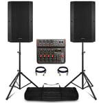 Vonyx VSA15 15" PA Speaker System PA Speakerckage with VM-KG08 Music Mixer