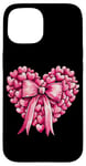 Coque pour iPhone 15 Ruban rose en forme de cœur Valentine Love