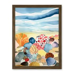 Artery8 Seaside Beachcombing Colourful Seashells And Beach Pebbles Watercolour Painting Artwork Framed Wall Art Print 18X24 Inch