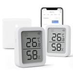 SwitchBot Lot de 2 Thermomètres Hygromètres Plus et 1 Hub Mini, Concentrateur Numérique, avec Alarme Intelligente et Stockage de Données, Écran LCD Thermo-hygromètre Numérique, Contrôle par l’APP