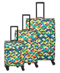 Travelite 4-Wheel Suitcase Set Soft Shell Sizes L/M/S Campus Series Trolley Set in Multicoloured Design, Hand Luggage Meets IATA Cabin Luggage Dimensions, Multi-Coloured, Trolleyset L/M/S, Soft